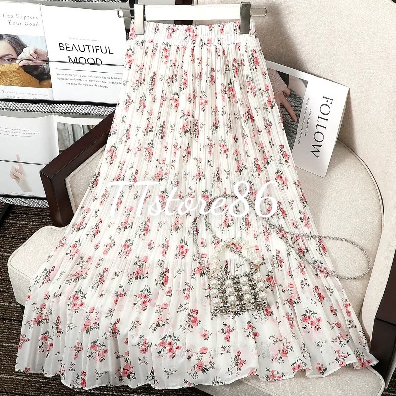 Chân váy hoa nhí 2 lớp xếp ly dáng dài, nhẹ nhàng có độ mềm rủ cực đẹp