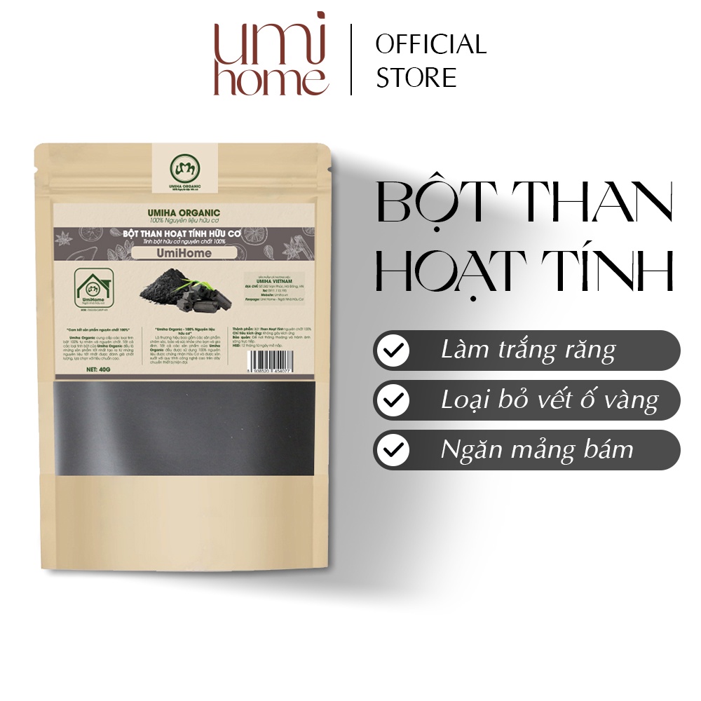 Bột Than Hoạt Tính làm trắng răng hữu cơ UMIHOME nguyên chất 40g