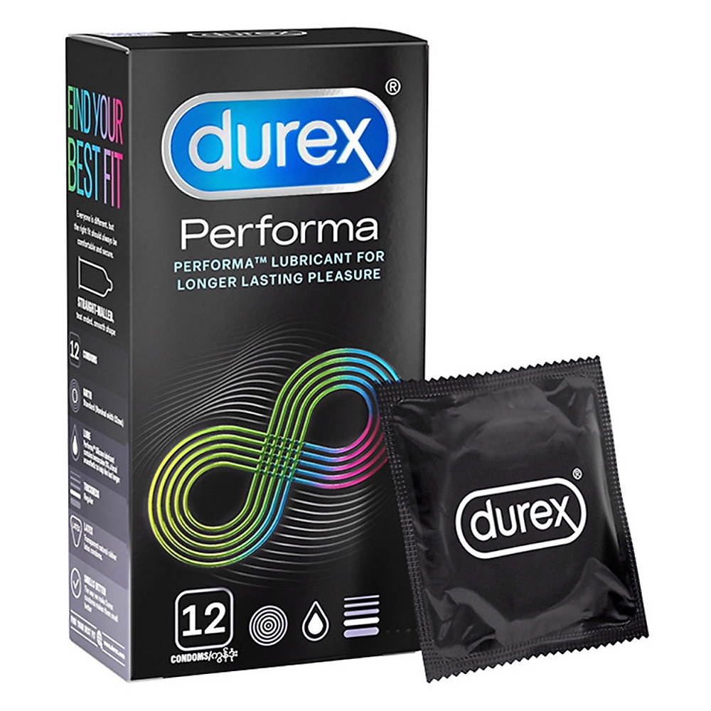 Bao Cao Su Durex Performa Kéo Dài Thời Gian, Size 52mm Hộp 12 Bao Cao Cấp Iampharma