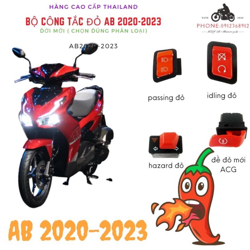 Air Blade 2023 125/160 Bộ Công Tắc Màu Đỏ ( Dùng Ab 2020-2023) Lắp như Zin Hàng Cao Cấp