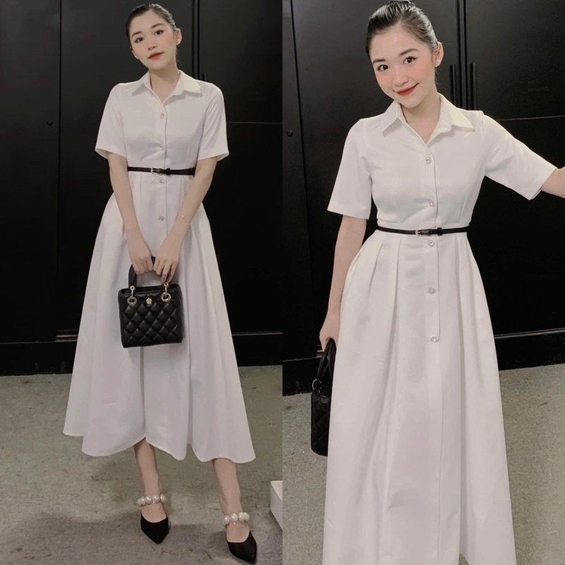 Đầm Sơ Mi Công Sở Dự Tiệc Dáng Dài Màu Trắng Cao Cấp Size M-L-XL-XXL (kèm ảnh và video thật)
