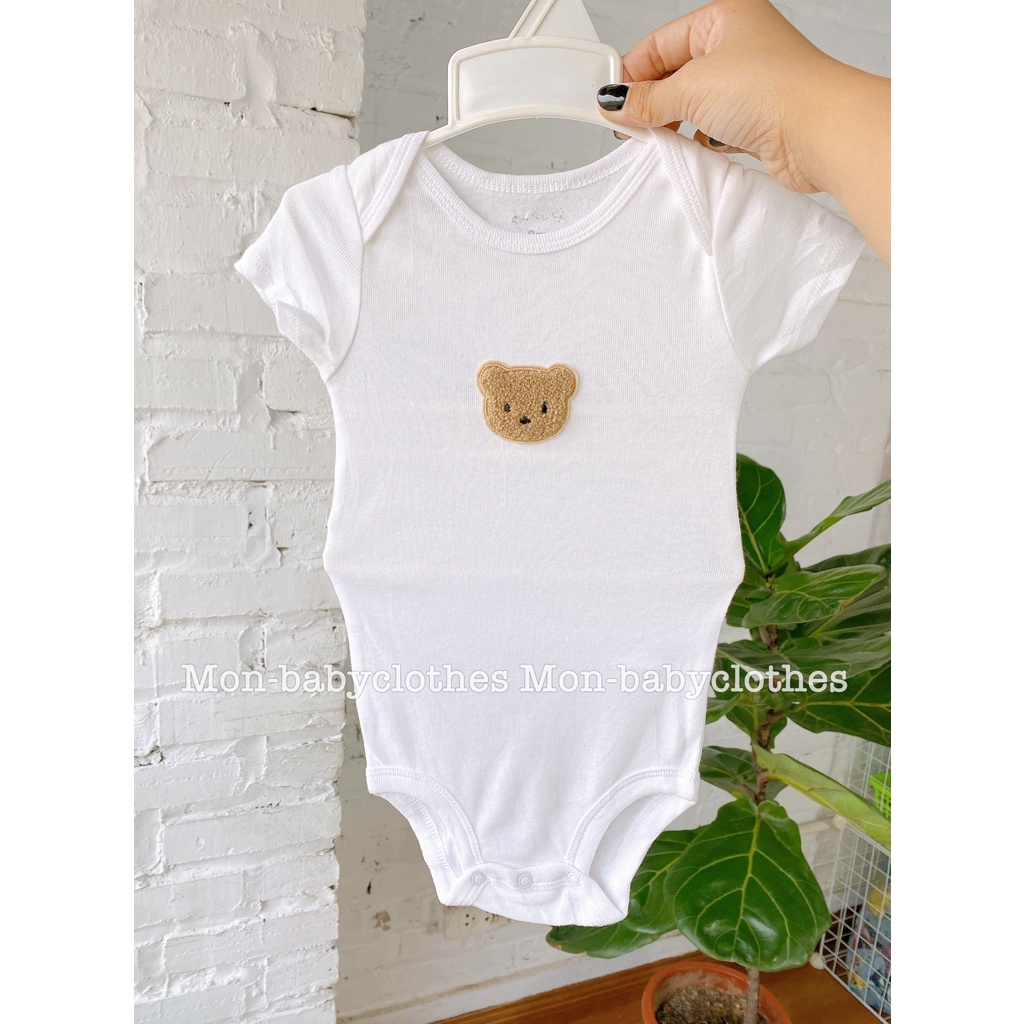Bộ body cộc tay trắng thêu hình dễ thương cho bé