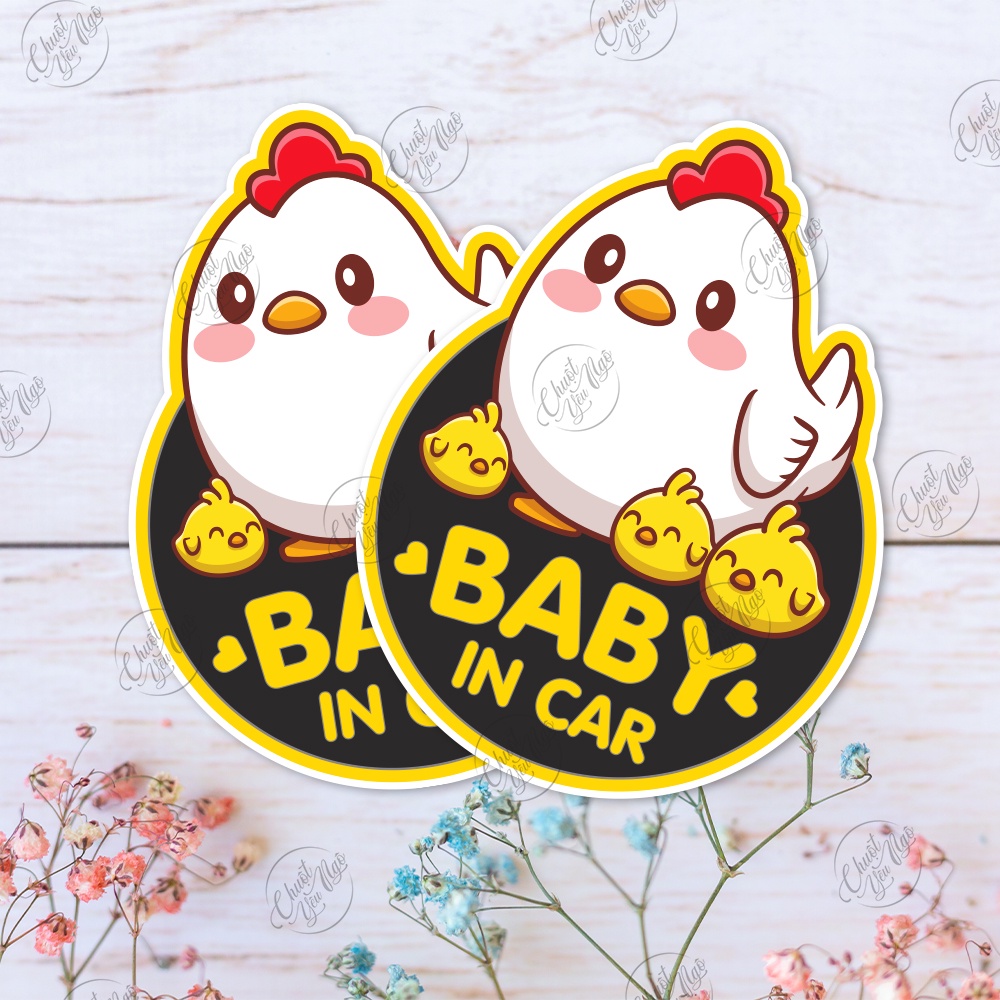 Combo 4 miếng dán không trùng Baby in car hình ngộ nghĩnh động vật dễ thương ANIMAL chống thấm nước