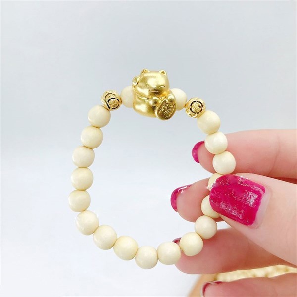 Vòng dâu tằm Mèo vàng thần tài - tặng hạt và dây dự phòng