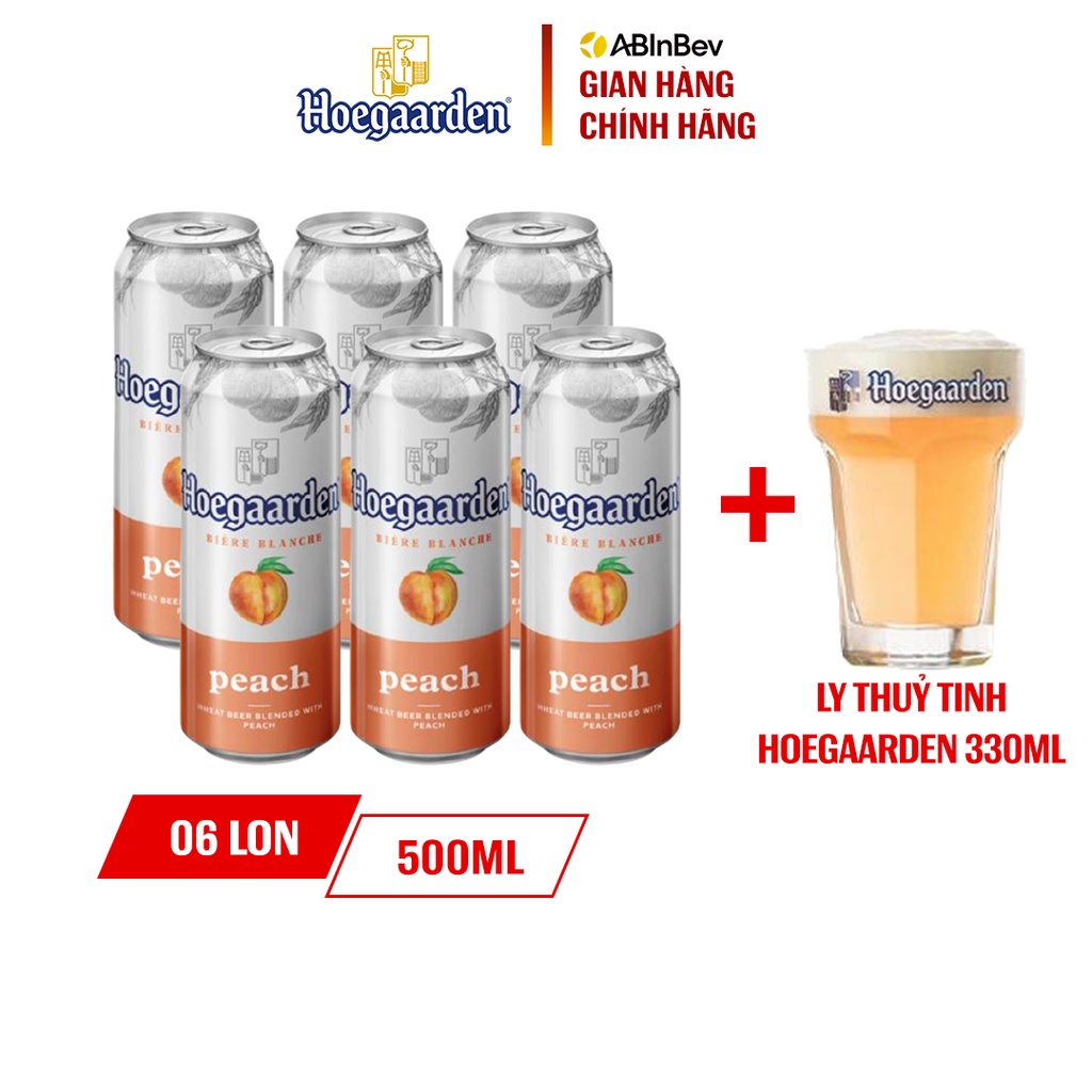 Bia Hoegaarden Peach Hộp 6 Lon (500ml/Lon) - Tặng 1 Ly Thủy Tinh