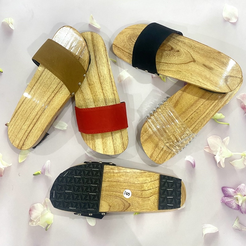 Guốc gỗ guốc mộc truyền thống đế 2 phân quai nhung đi chùae