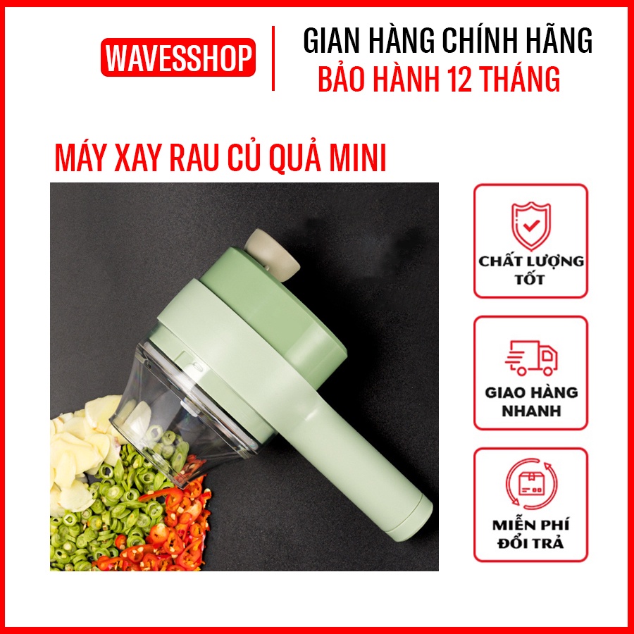 Máy Xay Mini, Máy Thái, Cắt Rau Củ Quả Cầm Tay Đa Năng 4 Trong 1, Xay Hành Tỏi Ớt Tiện Lợi, Sạc Pin 1500mAh