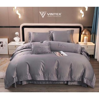 Combo 5 món bộ chăn ga gối vải lụa silk thêu dior cao cấp vintex bộ vỏ drap ga gối nệm đệm phủ trải giường sang trọng