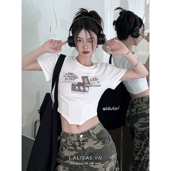 Áo Thun Dáng Ngắn Form Ôm Phong Cách retro Mỹ