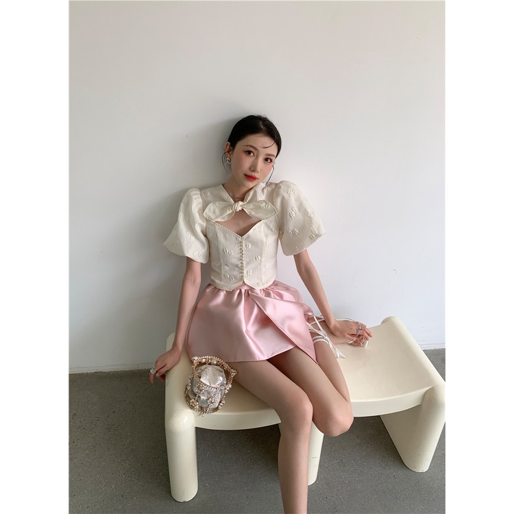 Set váy thiết kế cao cấp La.na áo tiểu thư thêu hoa cá tính chất liệu lụa - SB353