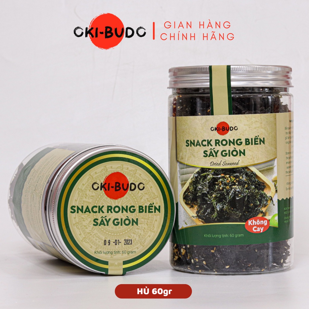 Snack Rong Biển Sấy OKI-BUDO Vị Cay/ Không Cay hủ 60gr (Chay Mặn Đều Dùng Được)
