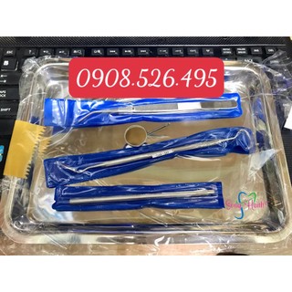 Bộ dụng cụ đồ khám: Khay, kẹp gắp, thám trâm, cán gương, mặt gương (bộ 5 món)