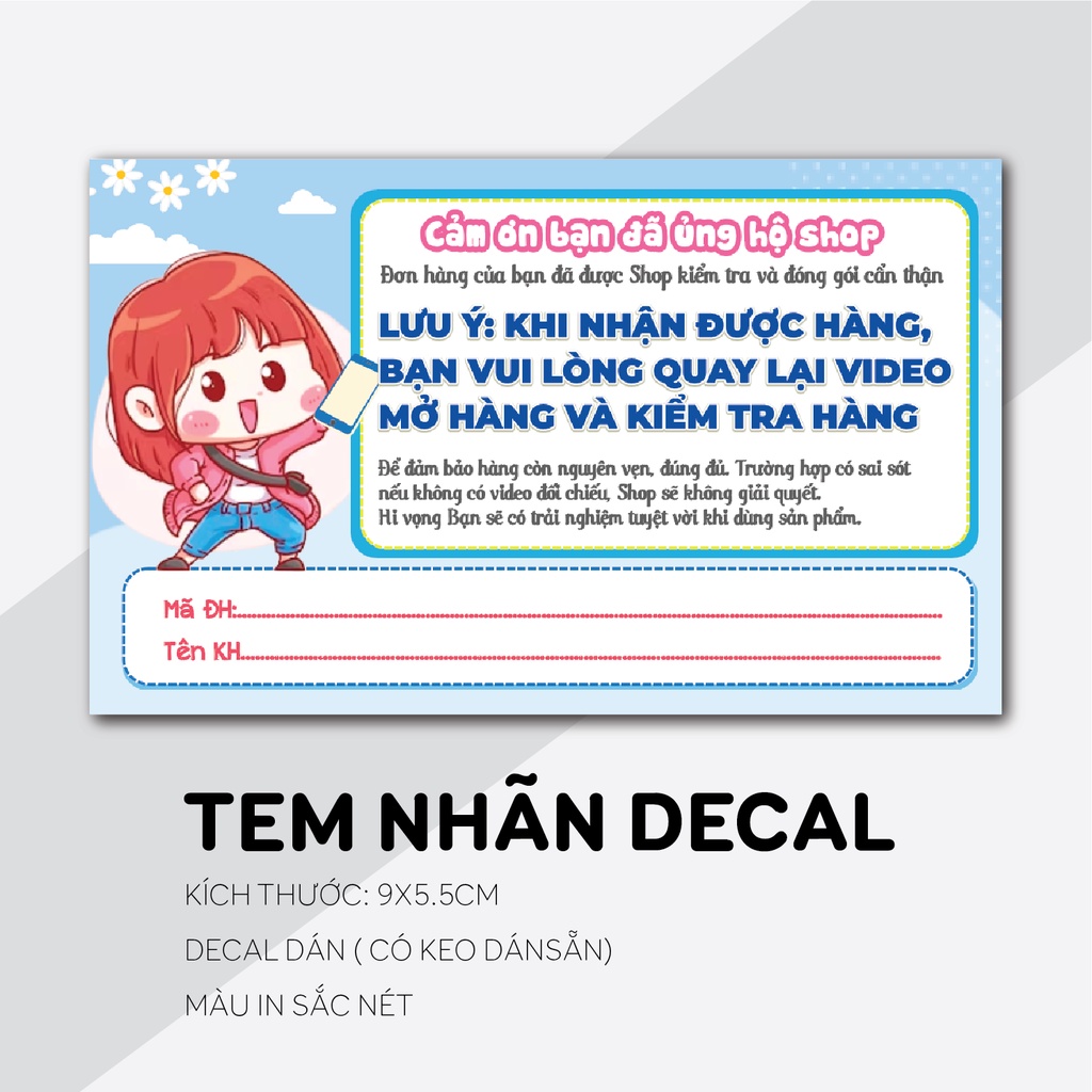 Combo 100 Tem dán quay clip trước khi mở hàng - Kích thước 9x5 - Có keo mặt sau