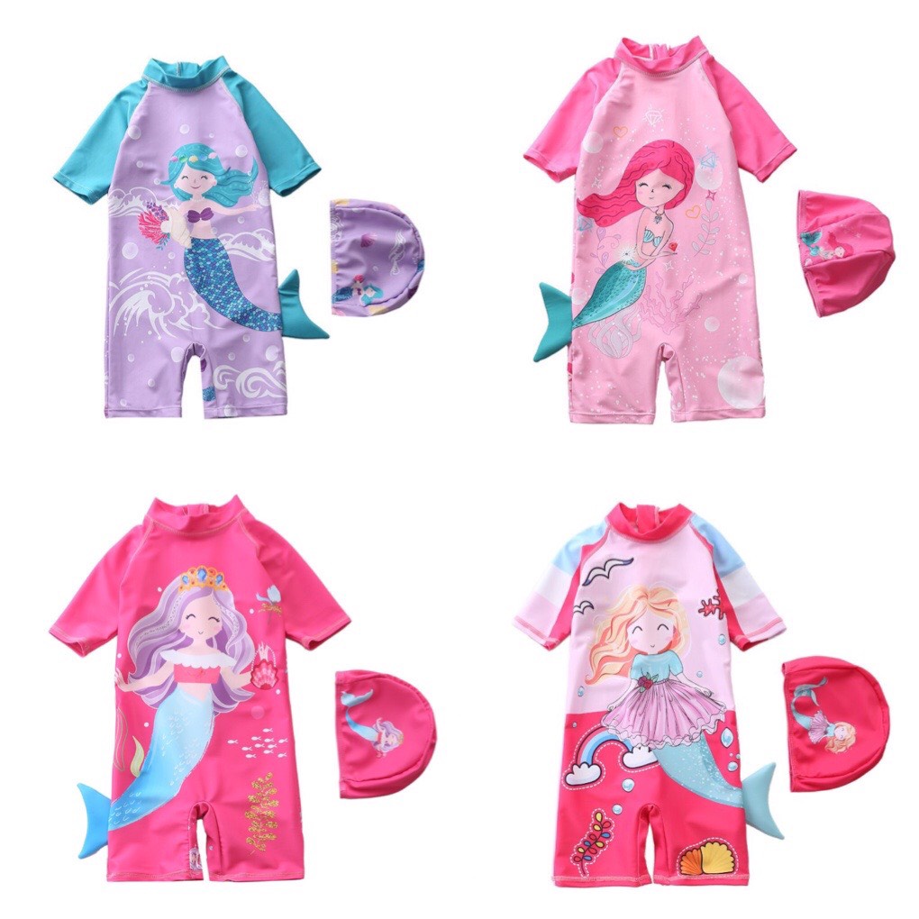 Set bơi kèm mũ hình tiên cá cho bé gái BTC001