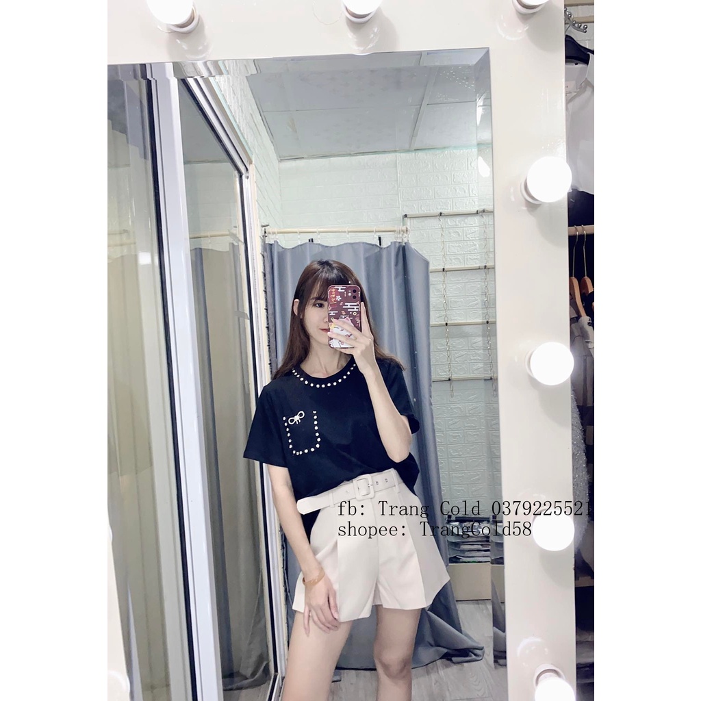 ÁO PHÔNG ĐÍNH ĐÁ KÈM TAG NƠ (ảnh thật shop tự chụp )