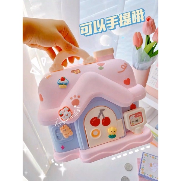 ỐNG TIẾT KIỆM TẶNG KÈM STICKER HÌNH NGÔI NHÀ PHONG CÁCH HÀN QUỐC