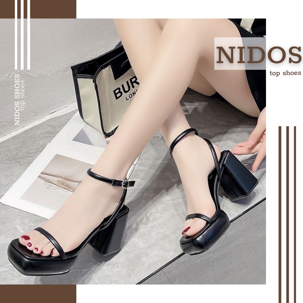 Giày Cao Gót Nữ Đế Vuông Nidos 10cm, Giày Sandal Cao Gót Nữ Siêu Xinh, Siêu Xịn