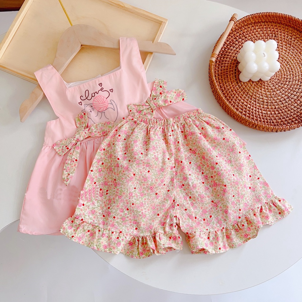 Bộ quần áo bé gái kiểu 2 dây nơ xinh 8kg đến 18kg