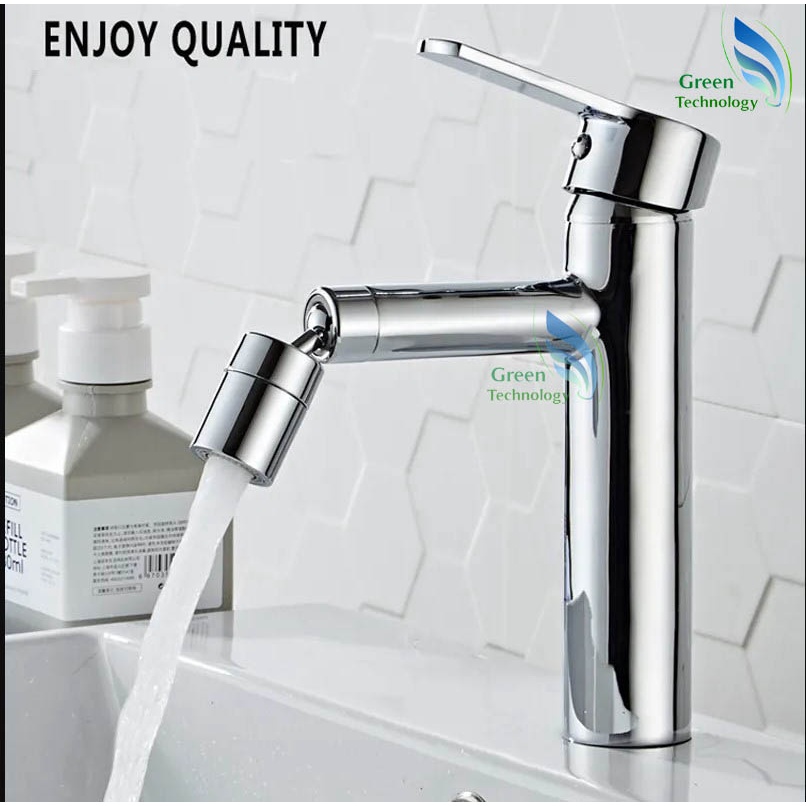 Vòi lavabo rửa mặt inox bóng nóng lạnh đầu xoay 360 - Tặng 2 dây cấp