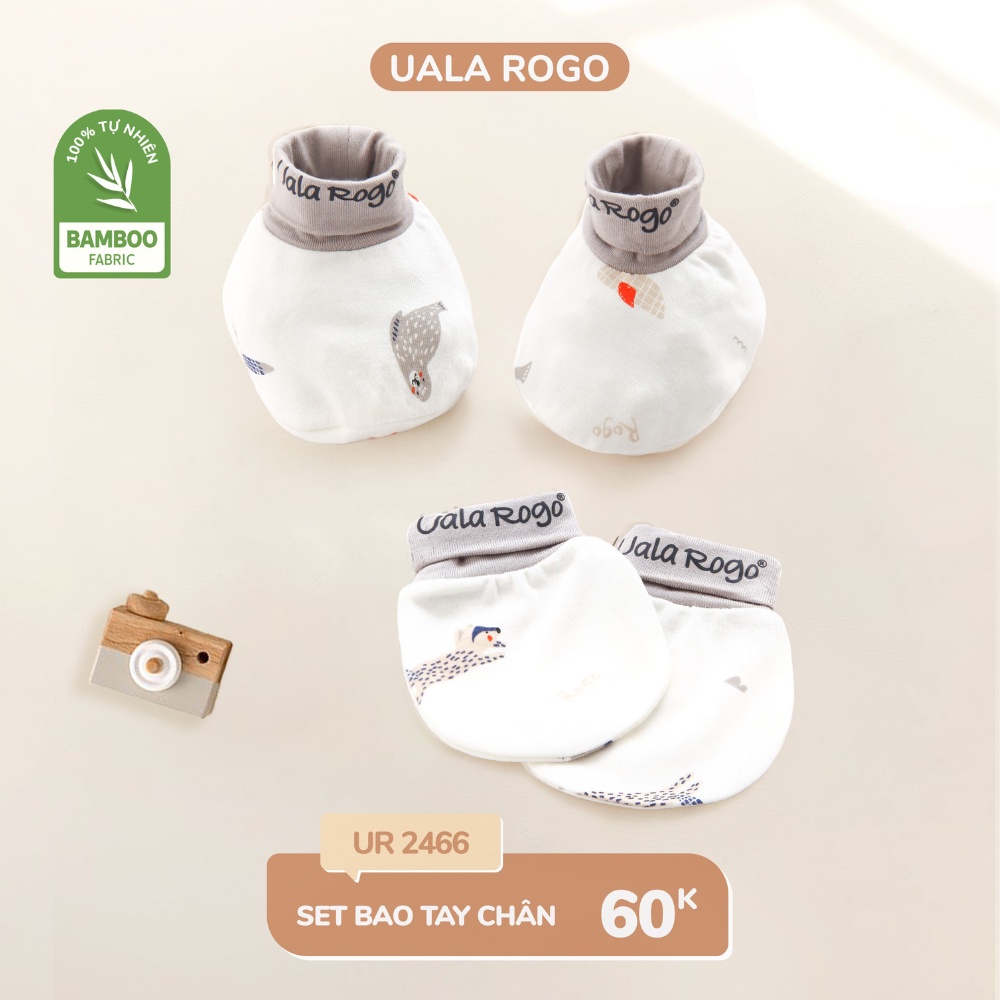 Set bao tay chân mũ sơ sinh cho bé Ualarogo 0-6 tháng vải sợi tre BAMBOO thoáng mát thấm hút co giãn 2465