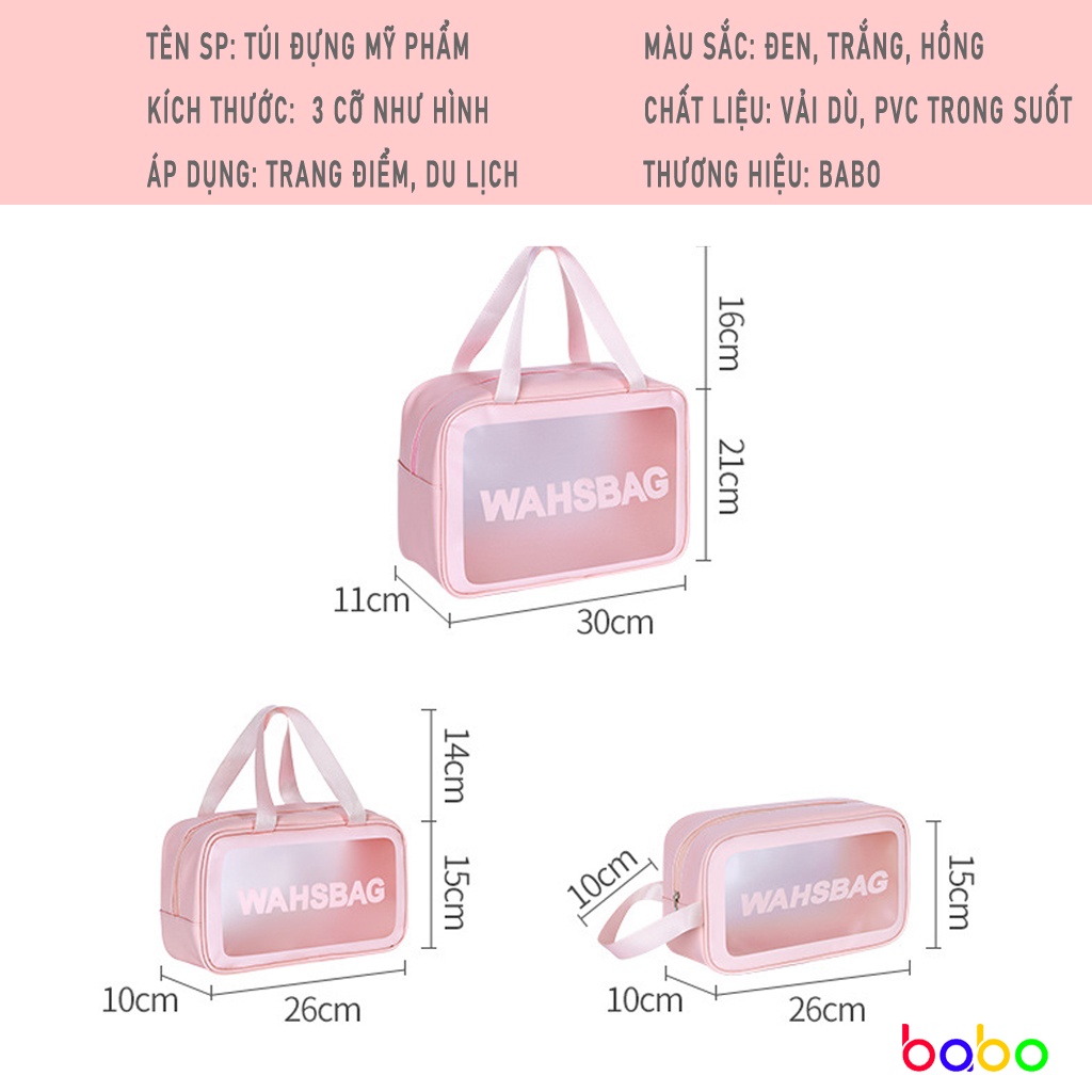 Túi đựng mỹ phẩm du lịch mini trong suốt chống nước washbag đựng đồ trang điểm makeup babo (TB22)