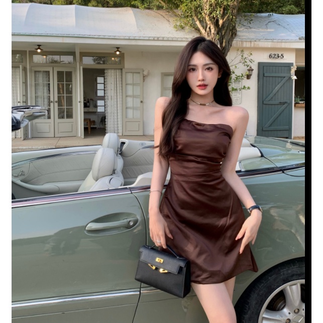 Đầm Ngắn Trễ Vai Ôm Dáng Phong Cách retro Quyến Rũ Cho Nữ