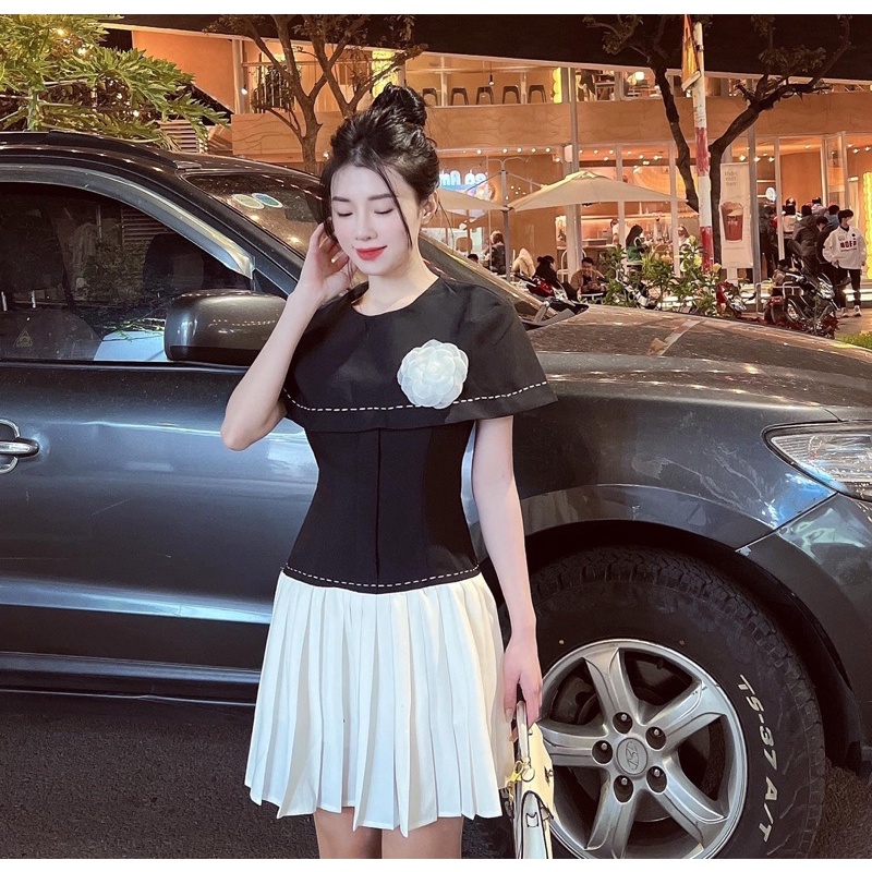 Đầm Thiết Kế Dập Li Kèm Tag Hoa Cao Cấp Mã KH41