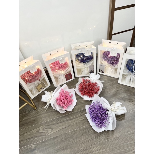 Bó hoa baby khô có túi xách kèm theo xinh xăn làm quà tặng shop tặng kèm 1 thiệp/shop Gà Handmade