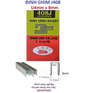 Đinh U 408J, ghim bấm gỗ công nghiệp U4mm x dài 8mm, hộp có 5000 cây kim bấm gỗ U 408