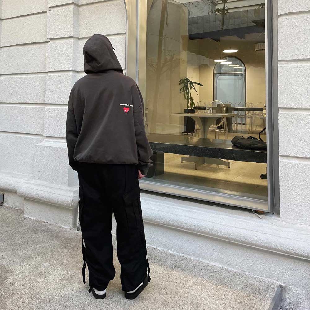 Áo Hoodie Nam Nữ PC BRAND - Planet Crack - Hearth Hoodie Form Rộng Dáng Oversized Kem/Xám đen Họa tiết In Nổi Chân Cua