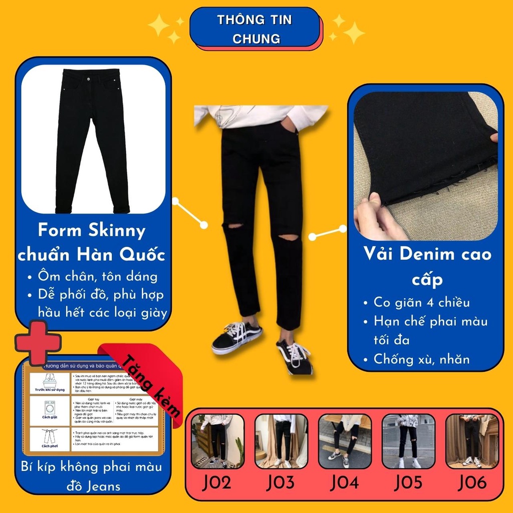 Quần Jean Nam Rách Gối Dáng Ôm Hàn Quốc Màu Đen Hot Trend Năm 2023
