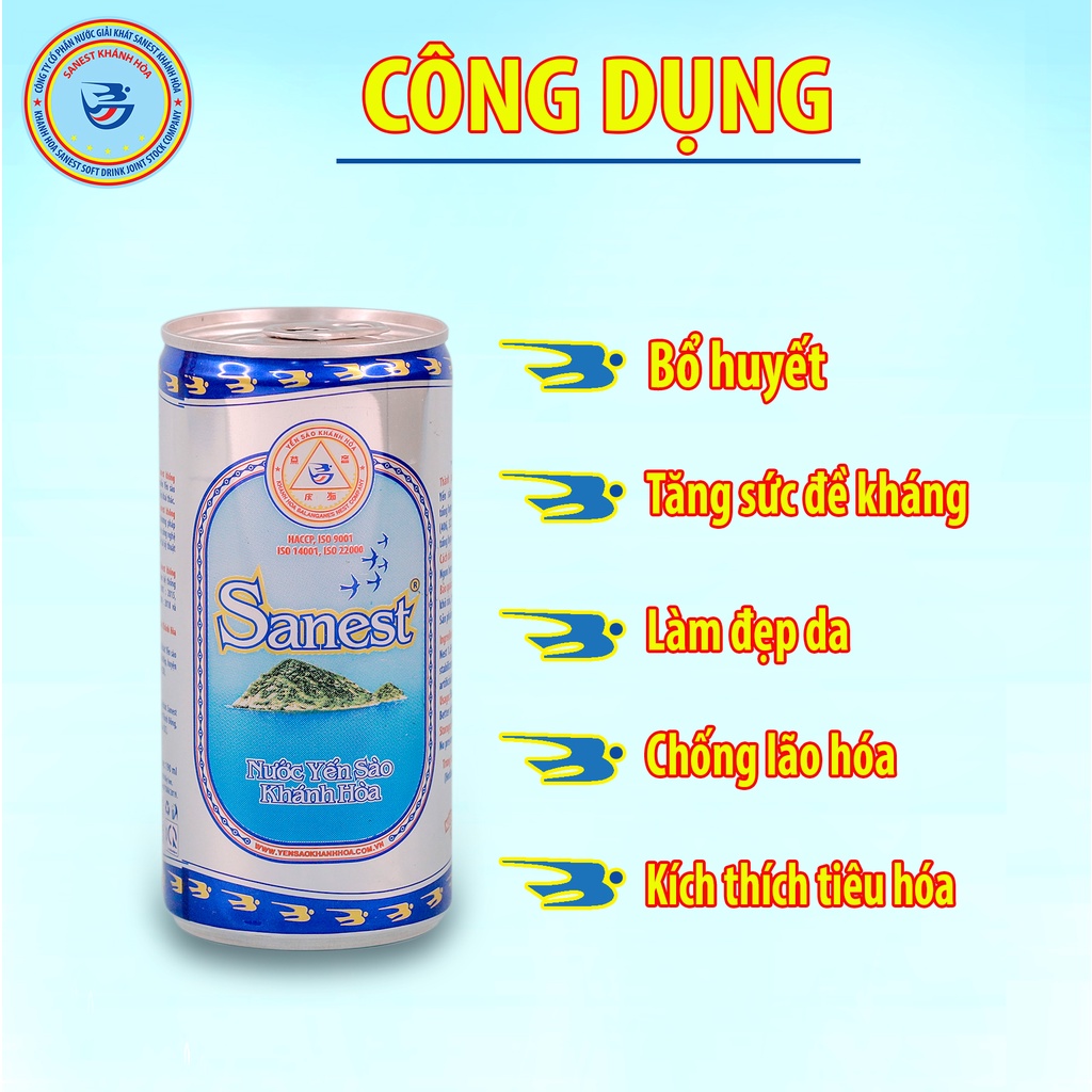 Nước Yến Sào Sanest Không Đường -Thùng 30 lonx 190ml