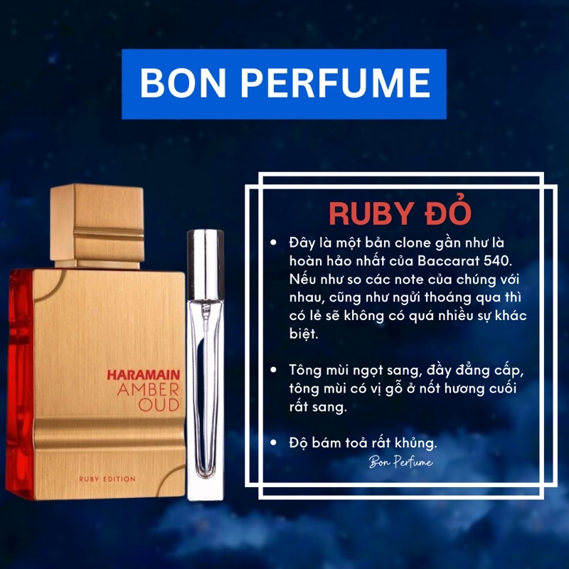 Nước hoa Ruby Đỏ 10ml - Amber Oud Ruby Edition Al Haramain EDP