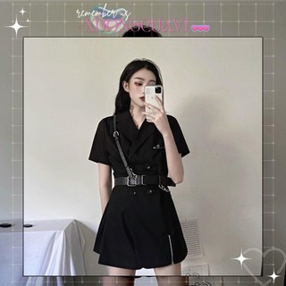 ✧Ảnh thật✧ Đầm ngắn sơ-mi đen kèm đai chéo phong cách ulzzang Hàn Quốc DN009 Xưởng Của Vi