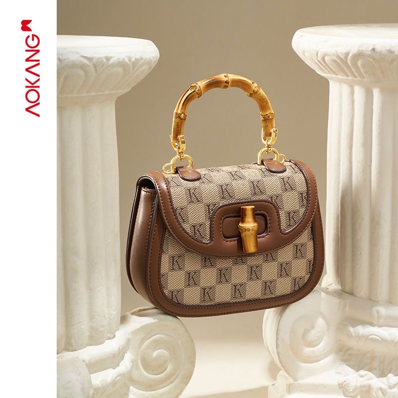 Túi xách Aokang chính hãng size đáy 19cm tay cầm bằng gỗ