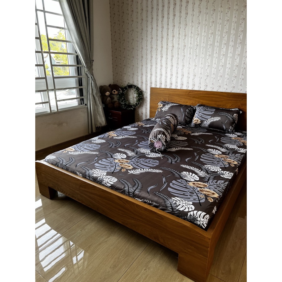 Bộ ga thun lạnh Dương Xỉ nâu 4 món ga thun hàn quốc chuyên dra thun lạnh đủ kích thước ga nệm 1m6, 1m8