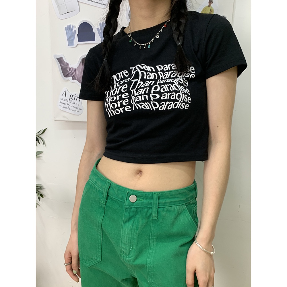 Áo Thun CropTop Tay Ngắn Cổ Tròn Dáng Croptop Ôm In Họa Tiết More Than Paradise Thời Trang Cho Nữ - AO0156 | BigBuy360 - bigbuy360.vn