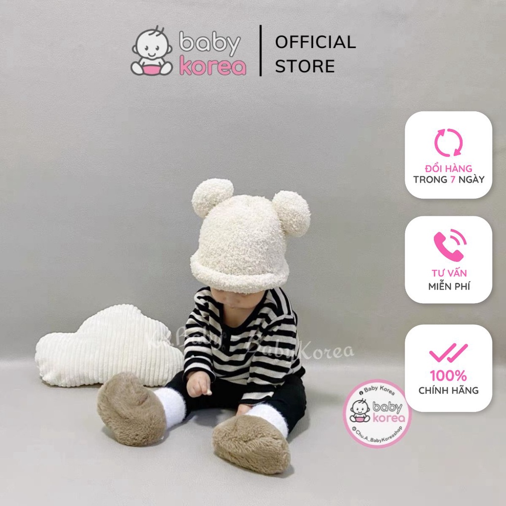 Mũ lông mềm mại ấm áp quả bông tai gấu made in Korea cho bé 1-5 tuổi thời trang trẻ em BABYKOREA