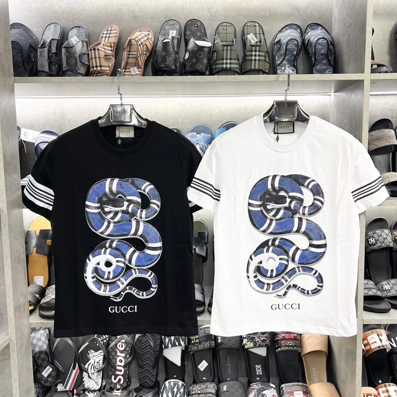 Áo phông nam gucci rắn xanh xoắn đầu mix viền tay cực chất 1250