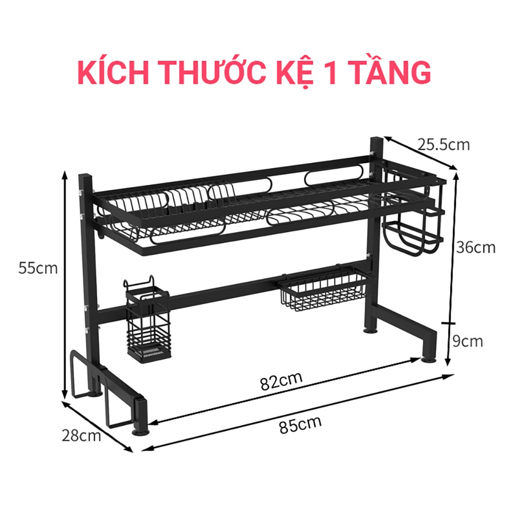 Kệ Để Chén Bát Đa Năng Thông Minh - Giá Để Đồ Chén Đĩa Trên Bồn Rửa Bát Thép Carbon Sơn Đen Cao Cấp RS89