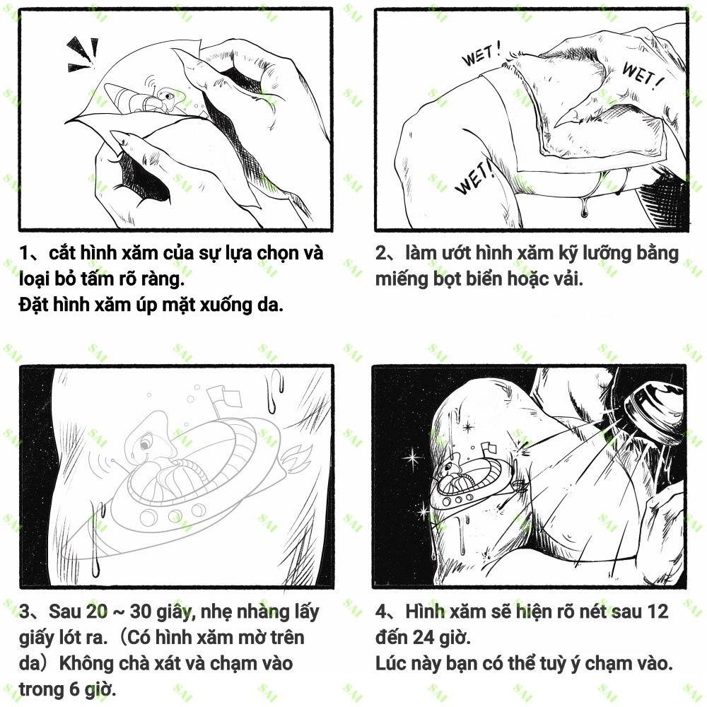 Miếng dán hình xăm tạm thời SAI MAGIC TATTOO 002 47CMx16CM chống thấm nước lâu trôi lên đến 2 tuần