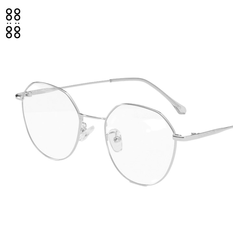 Gọng kính cận nam nữ THE88 kim loại dáng đa giác siêu nhẹ mắt 0 độ giả cận phong cách vintage chống ánh sáng xanh KC59