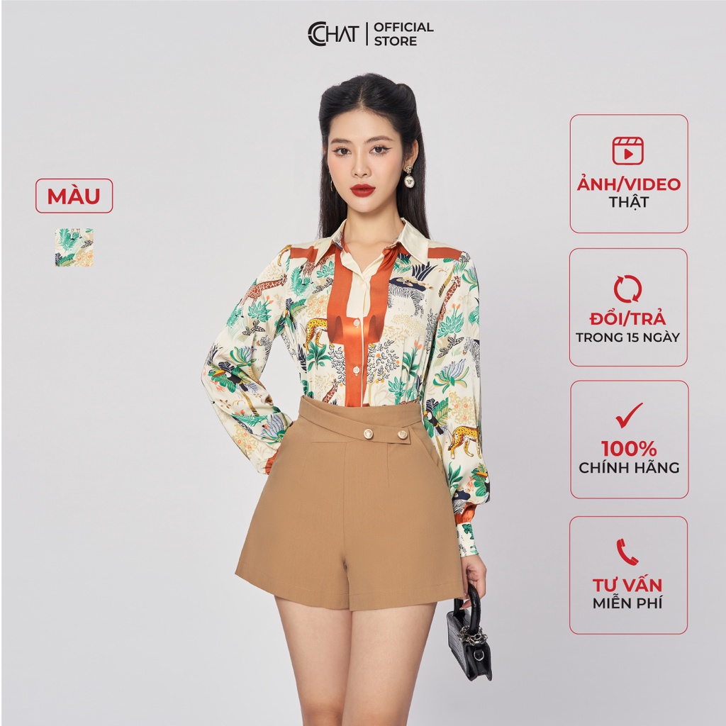 Áo Sơ Mi Nữ 𝐂𝐂𝐇𝐀𝐓 Họa Tiết Rừng Nhiệt Đới Chất Liệu Lụa Cao Cấp 13SDL5008ST