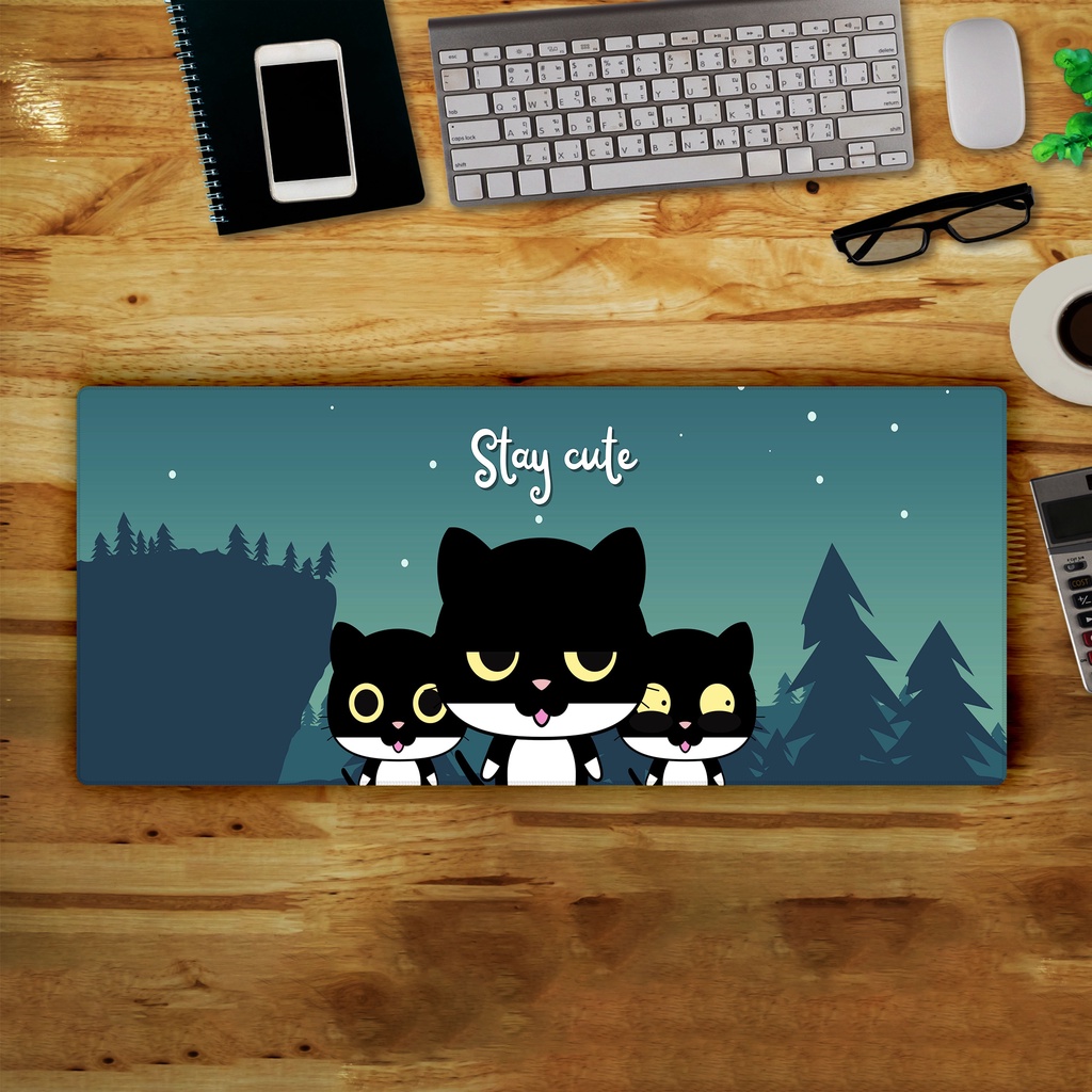 Lót chuột - Bàn di chuột 30x80cm, 40x90cm In 3 chú mèo cute