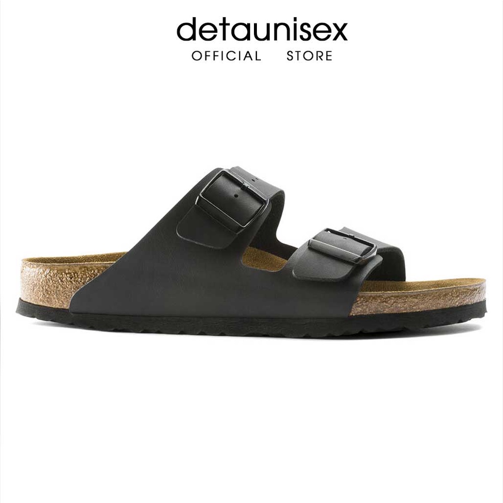 Giày dép đế trấu nam nữ quai ngang da bò thật 2 khóa Detaunisex thời trang cao cấp Birken - màu Nâu Bò - DEBO21N