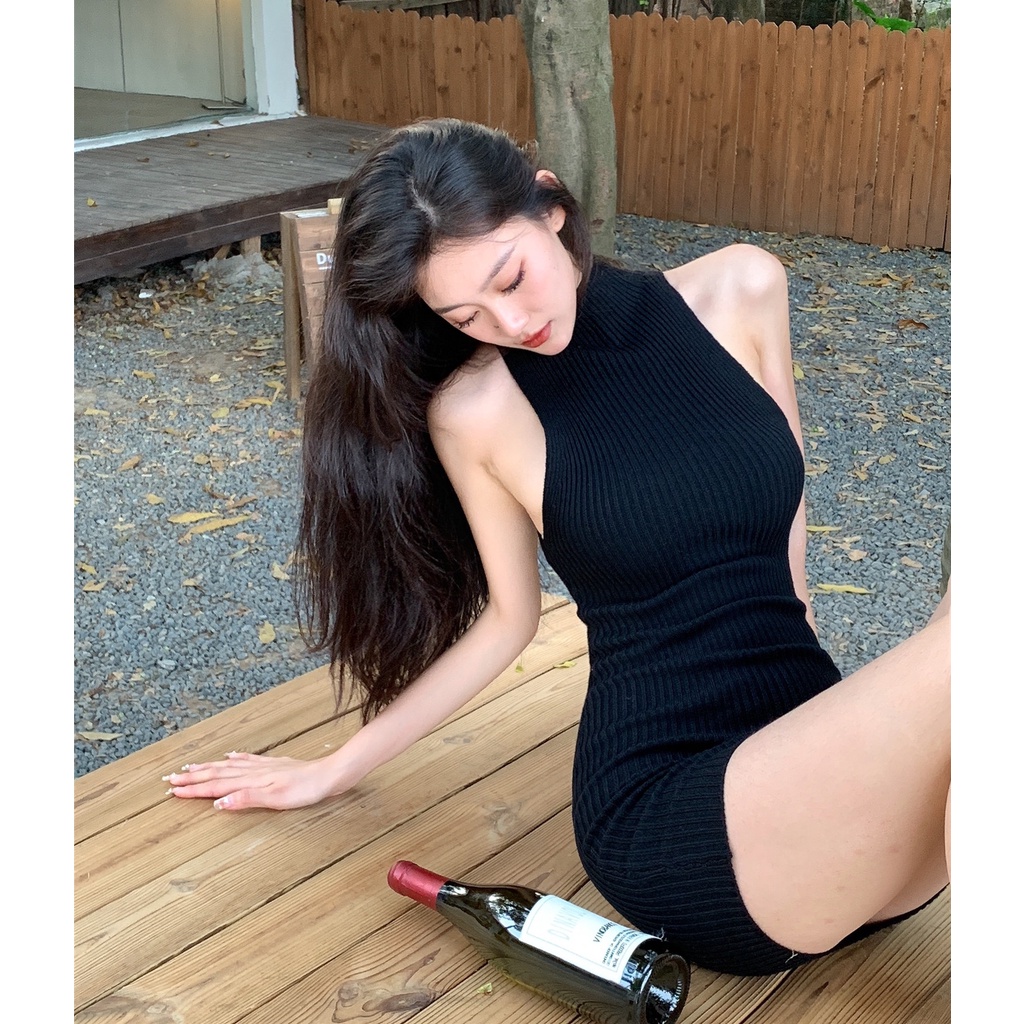 QADCOL  Đầm Ôm Dệt Kim Không Tay Thời Trang Quyến Rũ Cho Nữ