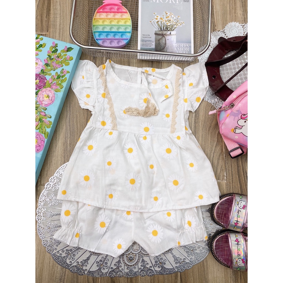 Bộ bé gái Bernie vai cánh tiên mẫu hoa cúc chất đũi mềm hàn quốc 6-16kg, bộ đũi nhí cho bé gái