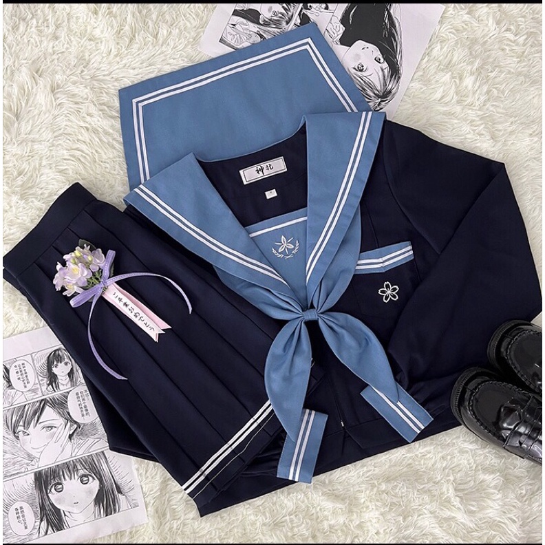 YAS0434-Set seifuku cơ bản thêu hoa anh đào