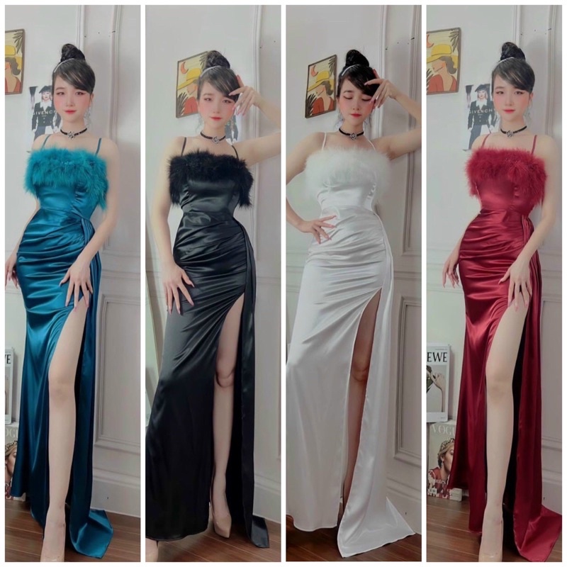 ĐẦM DẠ HỘI BODY HAI DÂY PHỐI LÔNG CAO CẤP