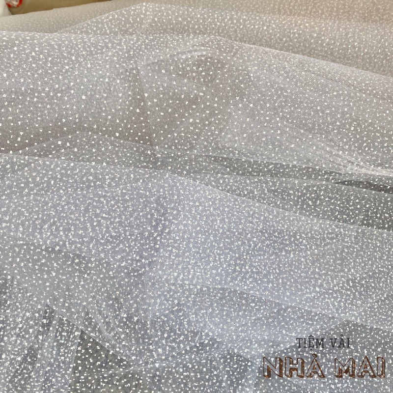 Lưới Sơn Chấm Nhũ Trắng Cứng Nhẹ Tạo Phồng Váy, Gói Hoa
